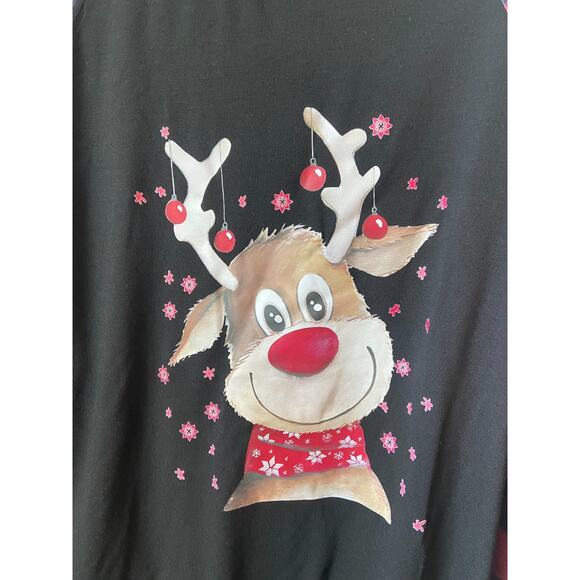 Cutematchy Men's Long Sleeve Red/Black Plaid Reindeer Pajama Top, Size Medium - Picture 2 of 5